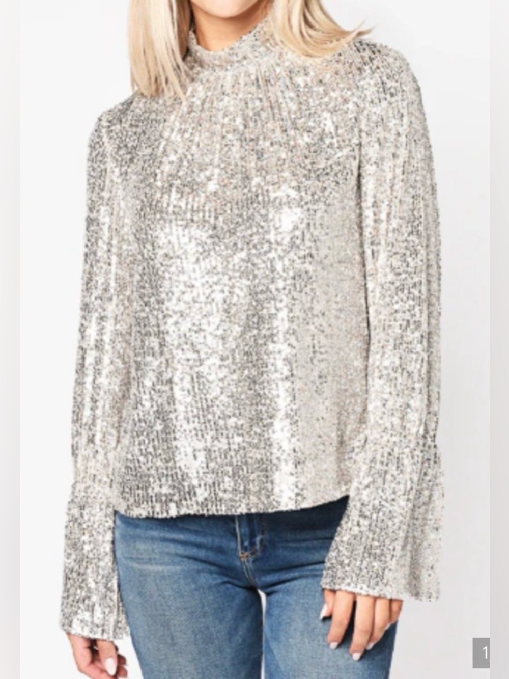 Zadig and Voltaire Tummy Silver/Gold Sequin Long Sleeve Top - Picture 1 of 8